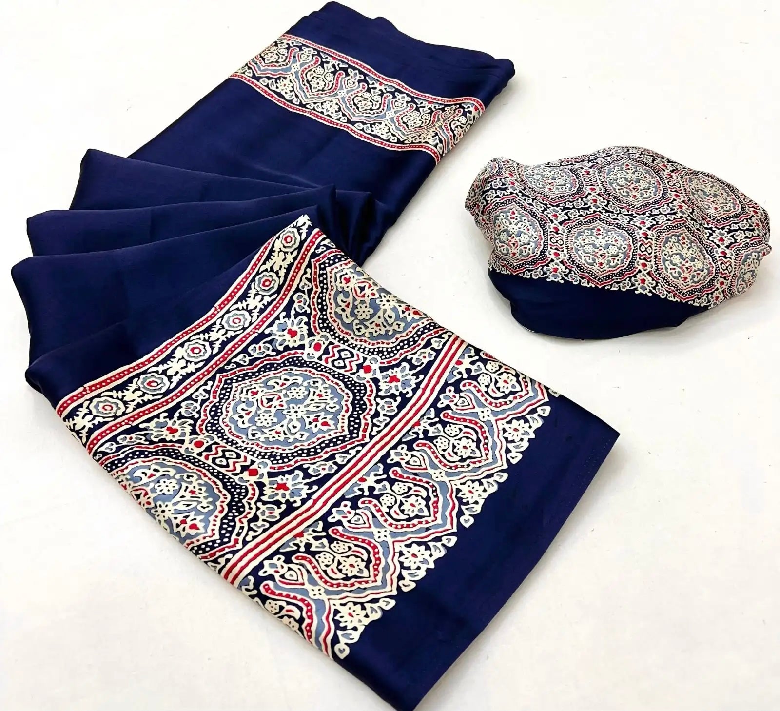 Indigo Blue Ajrakh Gala Border Saree
