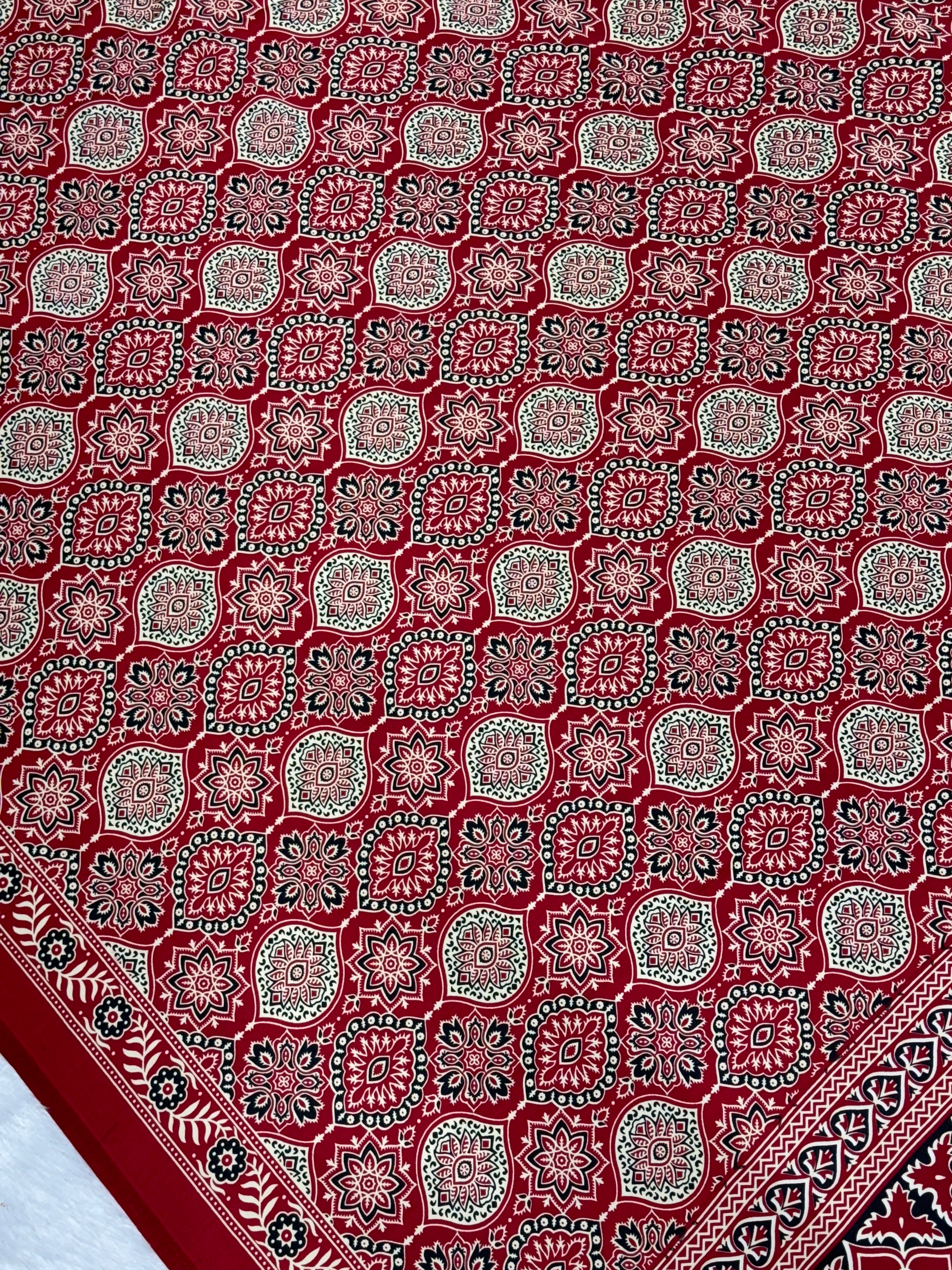 Red Ajrakh Printed Satin Crepe Silk Saree