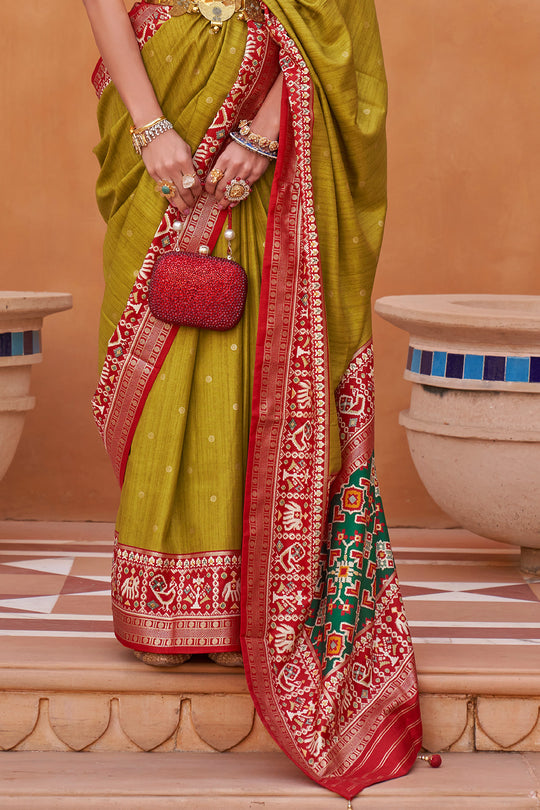 Olive Green Handwoven Patola Silk Saree