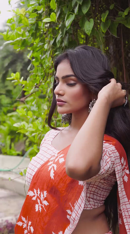Sunset Orange Glow Floral Saree